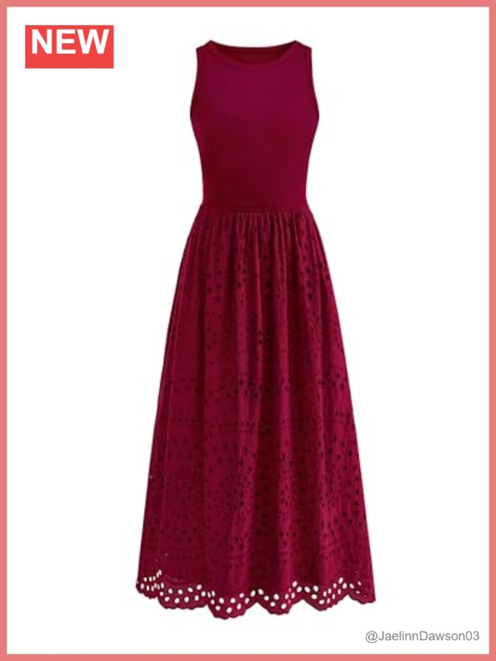 Sleeveless Lace Eyelet Cotton Tank Maxi Dress